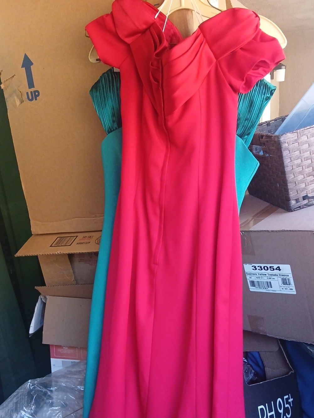 Dessy Collection Red Off-Shoulder Maxi Dress